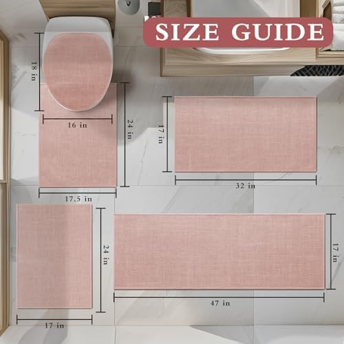 YIHOUSE Bathroom Rugs Thin Bath Mat Sets 5 Pieces Quick Dry,Pink