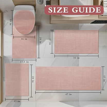 YIHOUSE Bathroom Rugs Thin Bath Mat Sets 5 Pieces Quick Dry,Pink