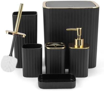 6PCS Bathroom Accessories Set,Black and Gold Bathroom Set for Modern Homes