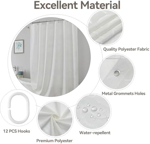 Onalasyc Floral Shower Curtain, Lace Floral Shower Curtains for Bathroom, White Sheer Shower Curtain, Flower Plants Bathroom Decor Waterproof Shower Cutain, 12 Pcs Plastic Hooks, 72 in x 72 in