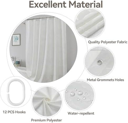 Onalasyc Floral Shower Curtain, Lace Floral Shower Curtains for Bathroom, White Sheer Shower Curtain, Flower Plants Bathroom Decor Waterproof Shower Cutain, 12 Pcs Plastic Hooks, 72 in x 72 in