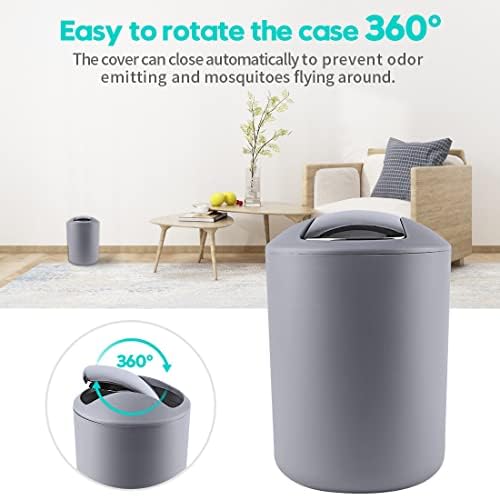 Compact 6-Piece Grey Plastic Bathroom Accessories Set with Small Trash Can, Soap Dispenser, Toothbrush Holder, Cup, Soap Dish, Toilet Brush for Guest Bathroom Dorm Apartment