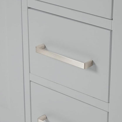 ARIEL Cambridge 48-inch Bathroom Vanity with Sink,Solid Wood, 1.5-inch Pure White Quartz Countertop & Backsplash, Single Oval Porcelain Sink, 2 Soft Closing Doors, 9 Dovetail Drawers, Grey
