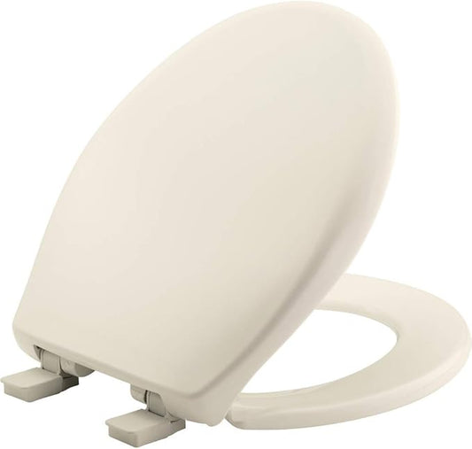 Bemis Aurora Slow Close Toilet Seat, Easy Clean Hinges and Adjustable Perfect Fit Plastic Seat, Made in USA, Round, Biscuit