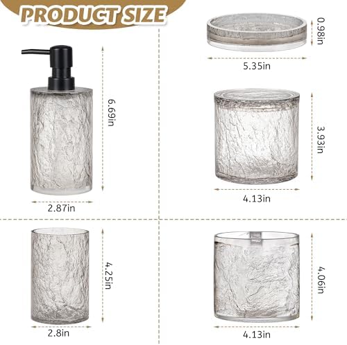RQYIXI Resin 5-Piece Bath Accessories Set, Silver Crackle, Cotton Swab Jar