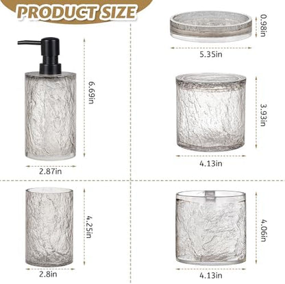RQYIXI Resin 5-Piece Bath Accessories Set, Silver Crackle, Cotton Swab Jar