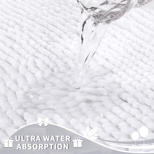 Yimobra Toilet Rugs U Shaped Washable, Extra Thick Soft Absorbent Chenille Contour Bathroom Rugs for Toilet 24x20 Inch, Quick Dry Non Slip Toilet Mat for Bath Floor, White