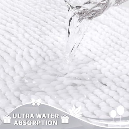 Yimobra Toilet Rugs U Shaped Washable, Extra Thick Soft Absorbent Chenille Contour Bathroom Rugs for Toilet 24x20 Inch, Quick Dry Non Slip Toilet Mat for Bath Floor, White