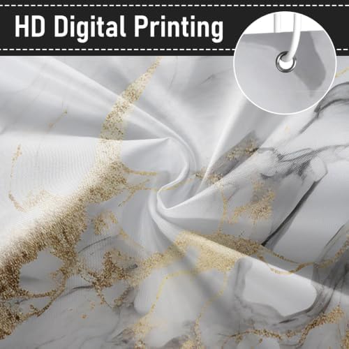 Grey Marble Shower Curtain Modern Abstract Luxury Gold Ink Texture Gray Ombre Watercolor Bathroom Curtain Set with Hooks Soft and Lightweight Waterproof Fabric Machine Washable 66" WX72 L