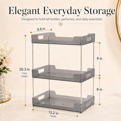Goderewild 3-Tier Bathroom Counter Organizer, Multi-Purpose Cosmetics Skincare Shelf, Makeup Organizer for Vanity Tray, Countertop Storage Solution for Kitchen and Bath. (Smoky Gray)