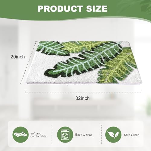 Leaves Bath Mat Green Area Rug Non-Slip Soft Absorbent Bathroom Rugs Machine Washable Bath Rug Floor Carpet Entryway Door Mat for Tub Shower Decor 17.5 X 25.5 Inches