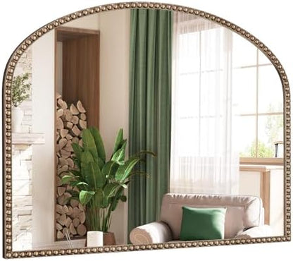 Arched Beaded Mirror for Bathroom,24"x32" Antique Glod Wall Mirror