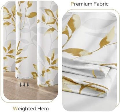 HOMEIDEAS Gold Botanical Shower Curtain 72×78 Inches