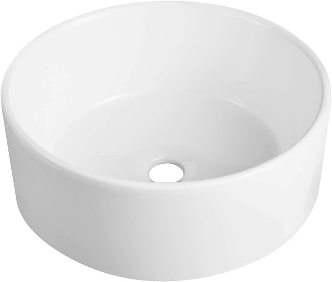 DeerValley DV-1V063 Symmetry White Circular Bowl Bathroom Vessel Sink and Modern Above Counter Porcelain Ceramic Vessel Vanity Sink Art Basin 16"x16"- Round