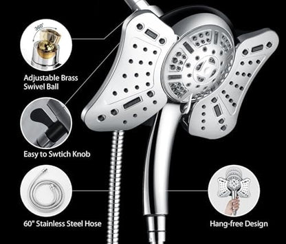 GRICH 2.5GPM Shower Head with Handheld Spray Combo: 2 in 1 Rainfall Shower Heads high pressure & Handheld Shower Head, 9 Spray Modes/Settings Detachable Shower Head with 60 Inch Hose (Pack of 2)