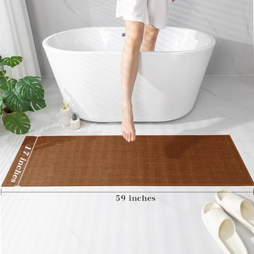 chakme Bathroom Rugs Mat 59x17, Ultra Thin Bath Rug Non Slip Runner Quick Dry Absorbent Bath Mat for Bathroom, (Rust, 59"x17")