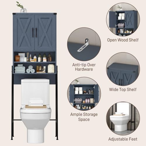 Vabches Metal Frame Over The Toilet Storage Cabinet, Blue