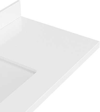 ARIEL 49 inch Bathroom Vanity top with Sink, 1.5 Inch Thick Miter Edge White Quartz top, Rectangle Single Porcelain Sink, Includes Backsplash
