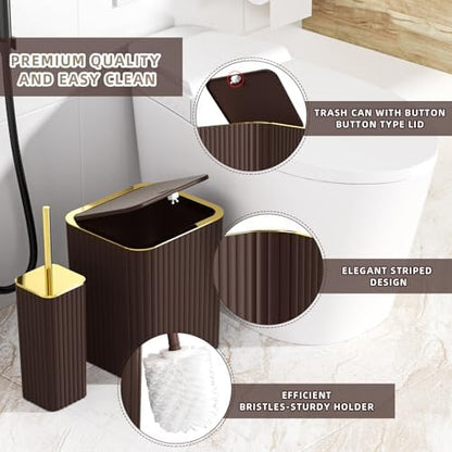 XLHOMO Bathroom Set - 26PC Bathroom Set with Shower Curtain and Rugs, Bathroom Accessory Set, Brown Bathroom Accessories Set, Trash Can & Soap Dispenser