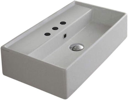 Scarabeo 5002-Three Hole Teorema Rectangular Ceramic Wall Mounted/Vessel Sink, White