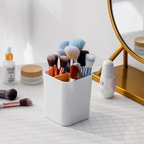 Bamboo Toothbrush Holder for Bathrooms Toothpaste Organizer - White