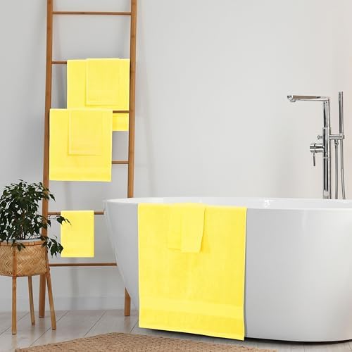 Belizzi Home 8 Piece Towel Set 100% Ring Spun Cotton, 2 Bath Towels 27x54, 2 Hand Towels 16x28 and 4 Washcloths 13x13 - Ultra Soft Highly Absorbent Machine Washable Hotel Spa Quality - Lime Yellow