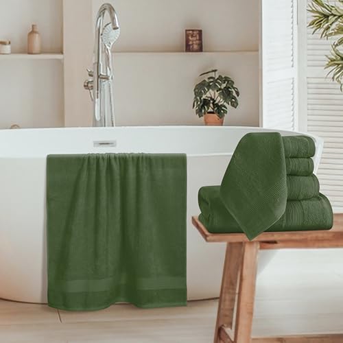 Belizzi Home 8 Piece Towel Set 100% Ring Spun Cotton, 2 Bath Towels 27x54, 2 Hand Towels 16x28 and 4 Washcloths 13x13 - Ultra Soft Highly Absorbent Machine Washable Hotel Spa Quality - Olive Green