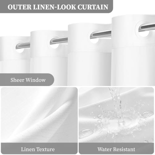 BTTN 72x81 Ringless Linen Textured Shower Curtain with Snap in Liner, White