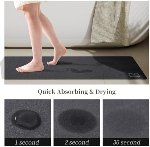Bathroom Rugs and Mats Set 2 Piece Diatomaceous Earth Bath Mat,Dark Grey