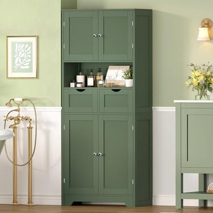 TEENFON Tall Bathroom Storage Cabinet with 4 Doors & 2 Adjustable Shelves