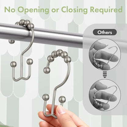Amazer Shower Curtain Rings, Rust-Resistant Metal Double Shower Hooks for Curtain Rolling Shower Curtain Hooks Rings Shower Rings for Bathroom Shower Curtain Rod, Matte Nickel, Set of 12 Rings