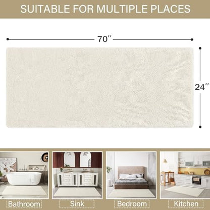 LOCHAS Luxury Bathroom Rug Shaggy Bath Mat 24 x 70 Inch, Cream White