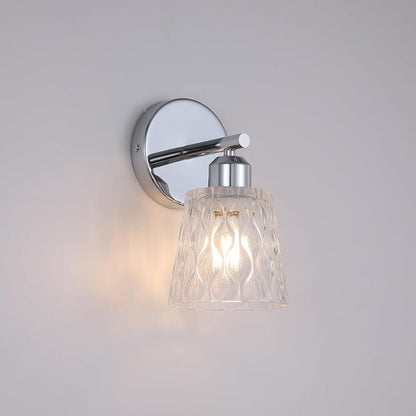 Chrome 1 Light Bathroom Vanity Light with Textured Glass Shade, E26 Socket, Bathroom Light Fixture Over Mirror, Modern Lighting Fixture Wall Lamp Vanity Light