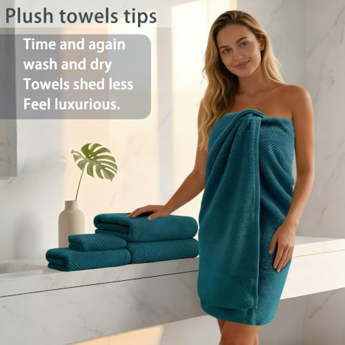 VOOVA & MOVAS 6PC Towel Set, 100% Cotton, Deep Turquoise Dark Teal