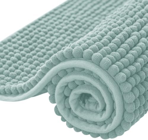 SUBRTEX Bathroom Rugs, 24" x 44" Chenille Bath Rug Soft Short Plush Bath Mat Soft Shower Mat Water Absorbent Shower Mat Quick Dry Machine Washable, Light Green