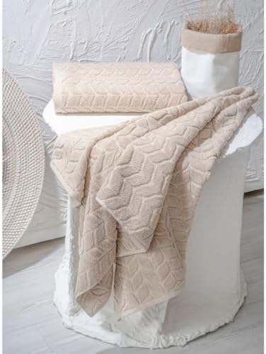 BAGNO MILANO Turkish Cotton Bath Towels, Hand Towels - Soft Plush Jacquard Collection Luxury Towels Set (Latte, Bath Towel Set of 2)