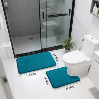 Yimobra Memory Foam Bathroom Mat Set, 31.5 x 20 & 24 x 20 in, Peacock Blue