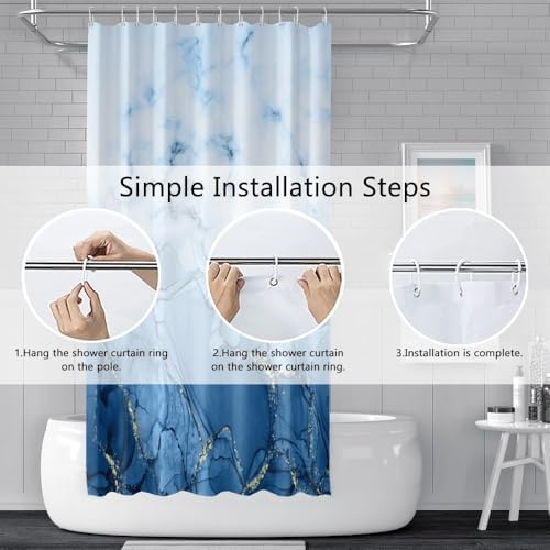 Light Blue Marble RV Stall Waterproof Shower Curtain 54x72 inches