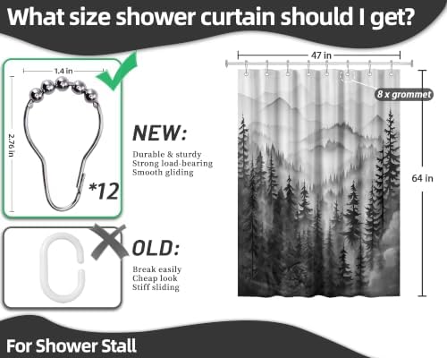 Black and White Stall Shower Curtain, 47X64 in Narrow Small, Forest