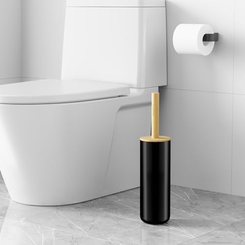 Black Toilet Bowl Brush and Holder Set,Cute Rv Bamboo Cleaner Scrubber