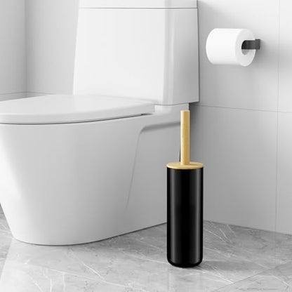 Black Toilet Bowl Brush and Holder Set,Cute Rv Bamboo Cleaner Scrubber