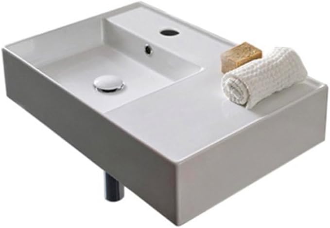 Scarabeo Scarabeo 5114-One Hole Ceramic Wall Mounted Rectangular Bathroom Sink, 23.62 x 17.32 x 5.51 inches, White