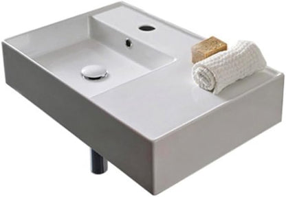 Scarabeo Scarabeo 5114-One Hole Ceramic Wall Mounted Rectangular Bathroom Sink, 23.62 x 17.32 x 5.51 inches, White