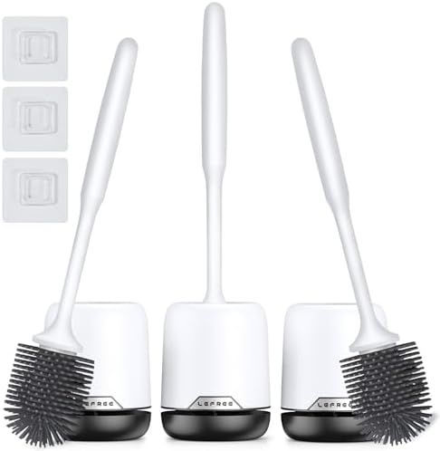 Lefree 3 Pack Silicone Toilet Bowl Brush and Holder Set with Ventilated Holder, Floor Standing & Wall Mounted Toilet Scrubber