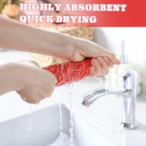 HunnmingRe 4 Pack Boho Hand Towel for Kitchen, Red Orange ,White