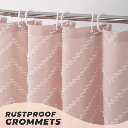 Blush Pink Boho Fabric Shower Curtain 72 x 80 Inches