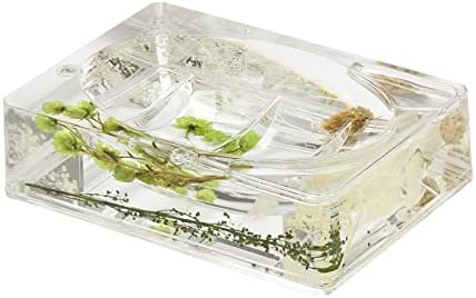 Locco Decor 4 Piece Acrylic Liquid 4D Floating Motion Bathroom Vanity Accessory Set Garden Botanic Green Plants Toothbrush Holder, Tumbler, Soap Dispenser, Soap Dish