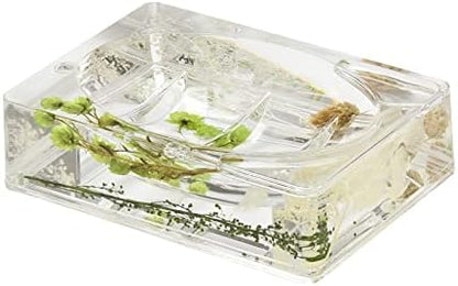 Locco Decor 4 Piece Acrylic Liquid 4D Floating Motion Bathroom Vanity Accessory Set Garden Botanic Green Plants Toothbrush Holder, Tumbler, Soap Dispenser, Soap Dish