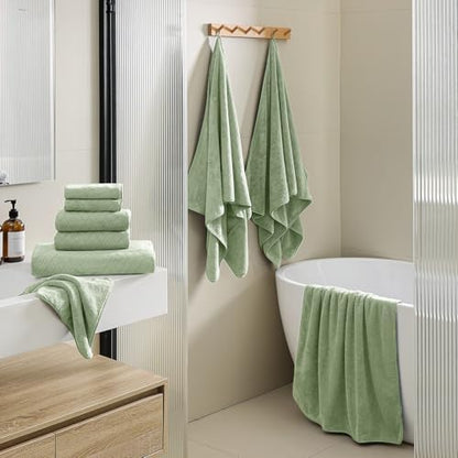 Luxury Bath Towels Set - 12 Piece (4 Large Bath Towels,4 Hand Towels,4 Washcloths), 100% Microfiber,Extra Absorbent Super Soft & Quick Dry,Complete Family Pack for Bathroom Gym Pool,Green