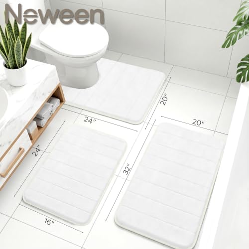Neween Bathroom Rugs Set 2 Piece, Absorbent Memory Foam Bath Mat, White